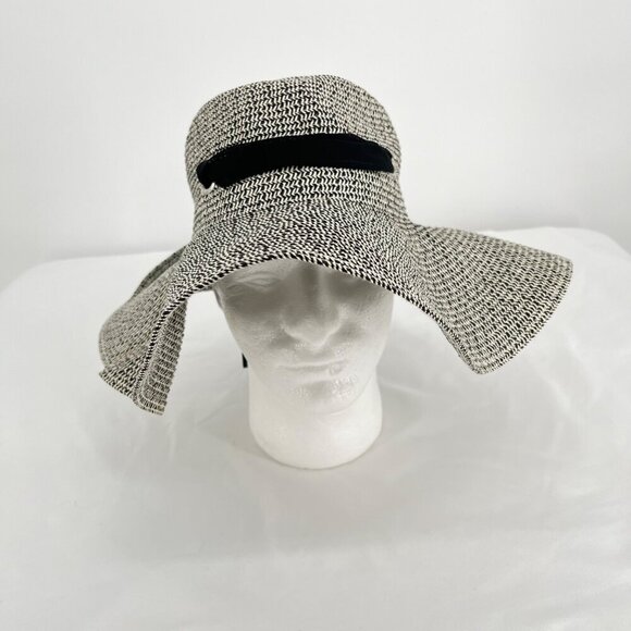Black and White Paper Straw Woven Wide Brim Sun Hat - Picture 6 of 6